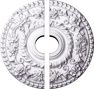 18"OD x 3 1/2"ID x 1 1/2"P Rose Ceiling Medallion, Fits Canopies up to 7-1/4", 2 Piece