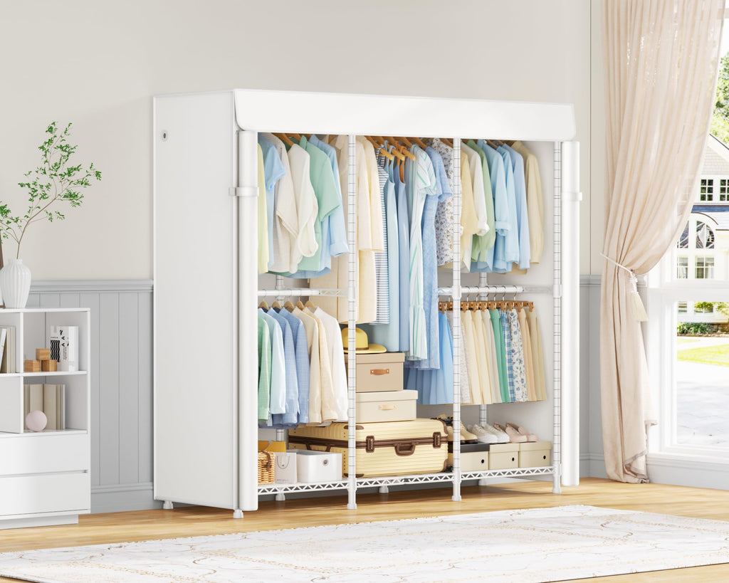 E14C Heavy Duty Closet Organizer System, Freestanding Clothing Racks for Hanging Clothes, Adjustable Garment Rack 58" W