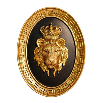 Vintage Wall Sculpture, Retro Gold Lion Head Oval Framed Wall Art, Antique Wall Decor, Gothic Hanging Decoration
