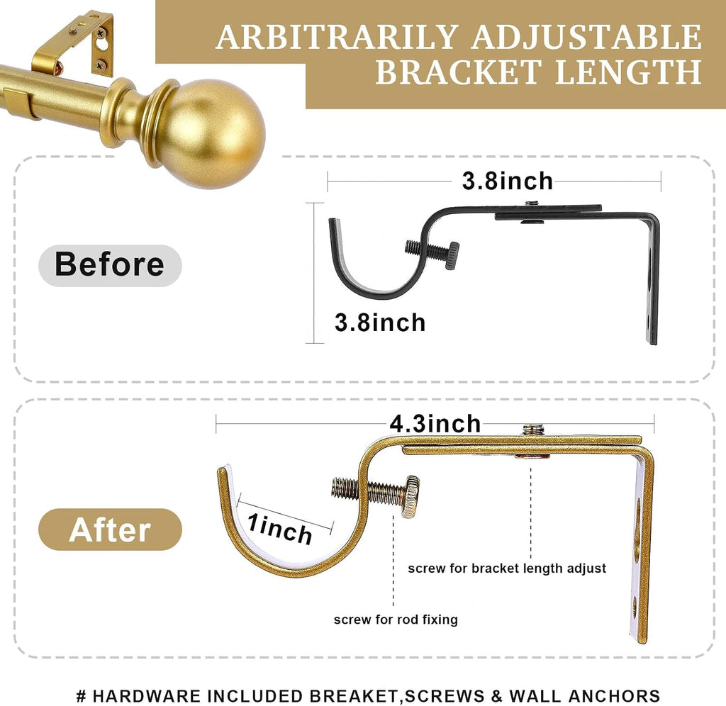 Curtain Rods for windows,1" Diameter Curtain Rod, 32-120" Standard Decorative Window Curtain Rod Set with Brackets