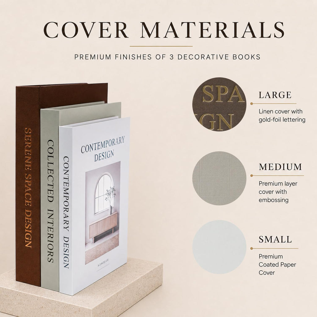 Decorative Books Decor, Set of 3 Stackable Linen Fake Books for Coffee Table, Shelf & Mantel Decor, Faux Books with