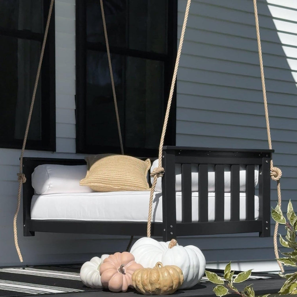 Beckett Heavy Duty Poly Daybed Swing in Black, Crib Size - Composite HDPE Porch Swing Bed Made from Recycled Plastic