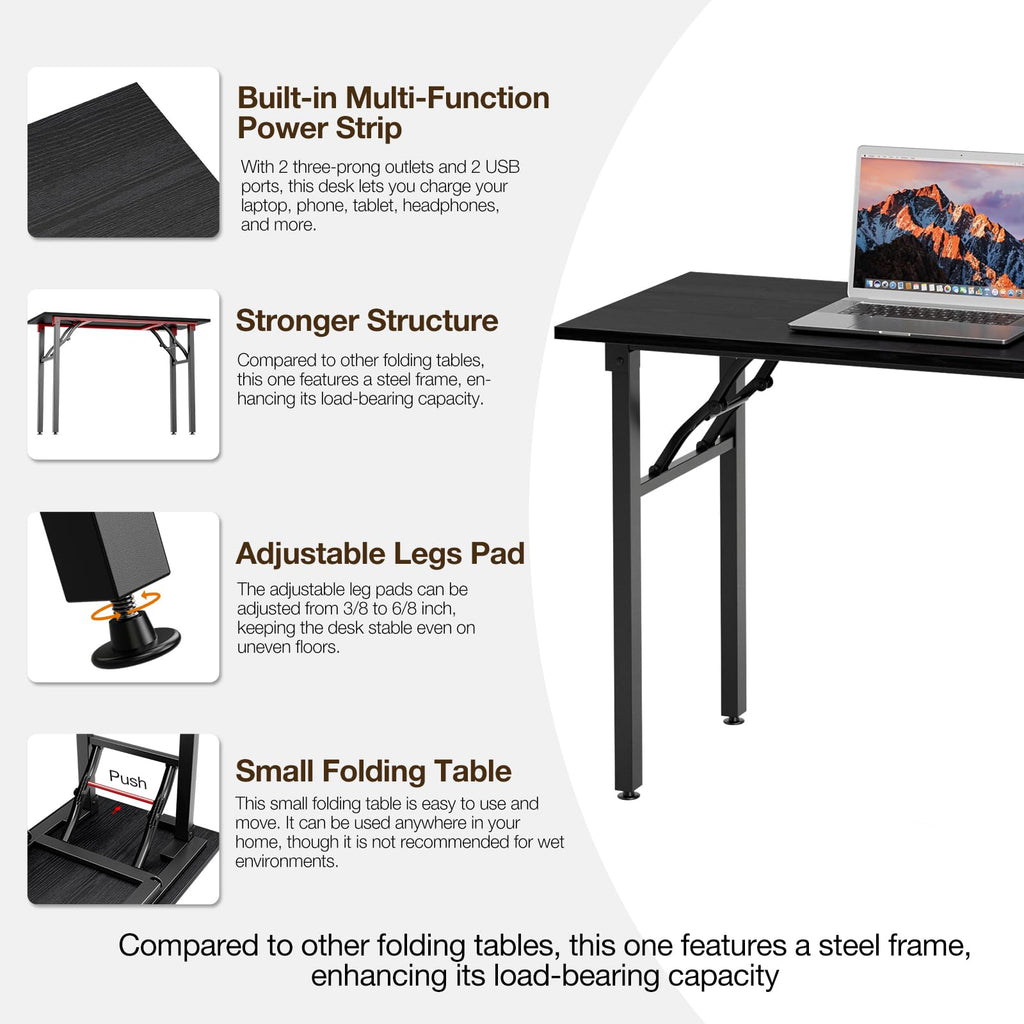 Small Computer Desk Folding Table - 43.3" Foldable Office Desk, No Assembly, Perfect for Small Spaces, or Apartment