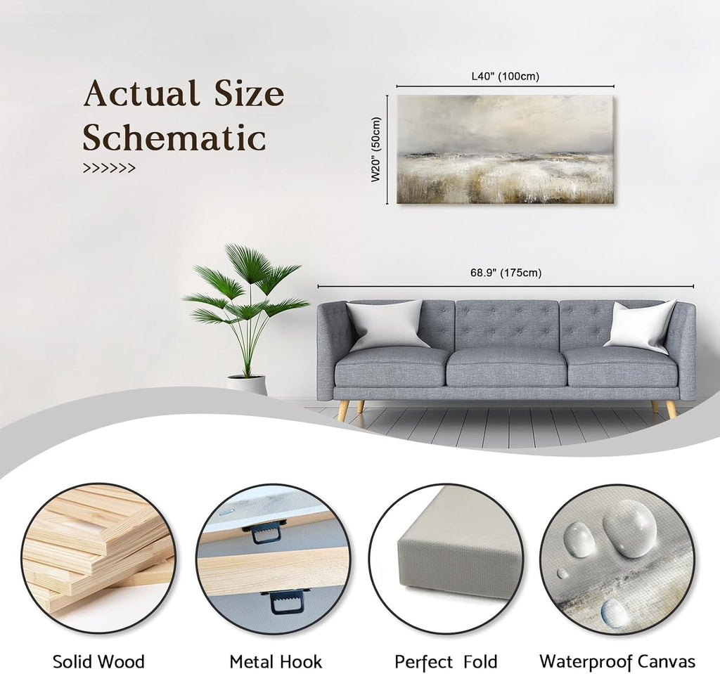 Large Neutral Abstract Canvas Wall Art Modern Landscape Painting Prints Beige Grey Artwork Minimalist Panoramic