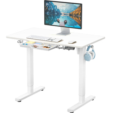 40-Inch Electric Height Adjustable Standing Desk w/Drawer, White