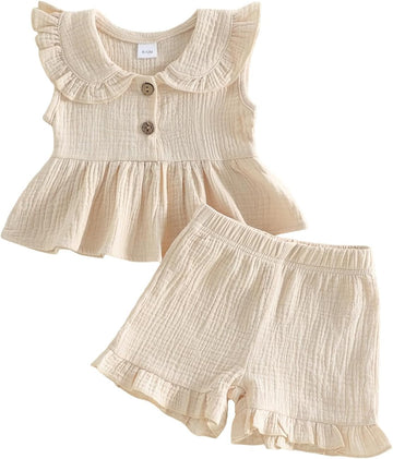 Toddler Baby Girl Summer Clothes Bubble Cotton Outfits Sleeveless Ruffle Tank Top Shorts Cute Clothing Set