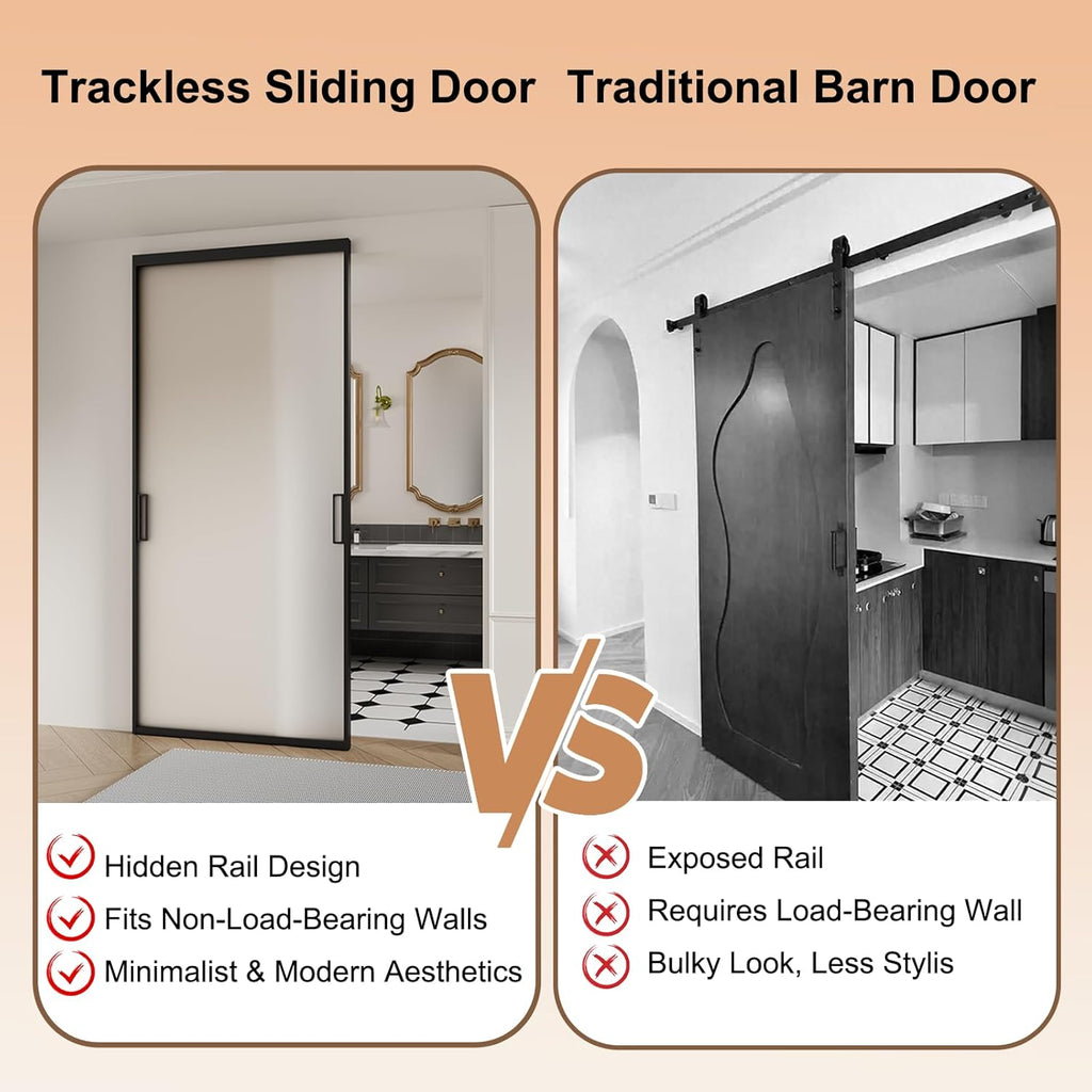 Concealed Track Sliding Glass Barn Door - 40" x 87" Frosted 5/16" Tempered Glass, Soft-Close Hydraul
