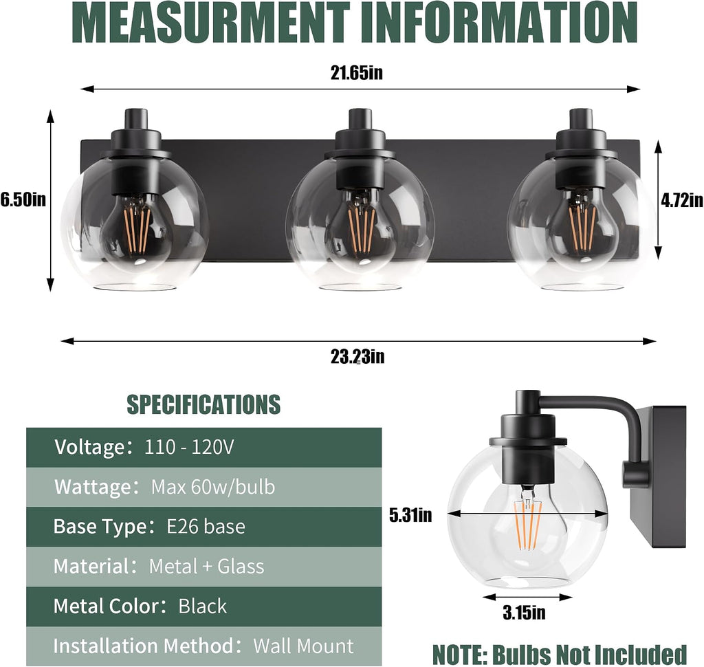 Bathroom Light Fixtures-Matte Black Vanity Lights , Modern Black Vanity Lights 3-Light Bathrooms Lighting Fixtures
