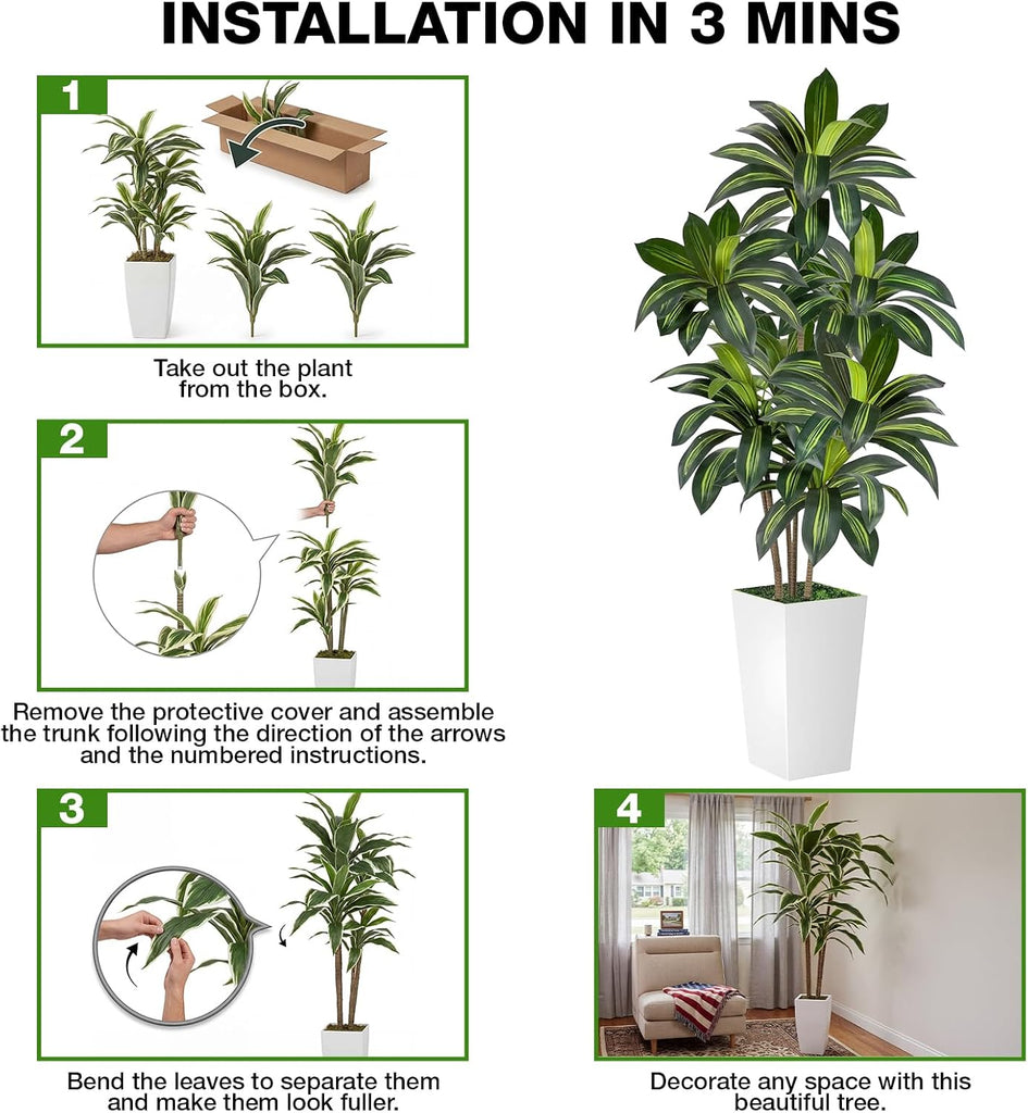 Artificial Dracaena Tree 6FT Tall, Faux Dracaena Tree Indoor, Fake Yucca Plant Potted, Tropical Floor Plant with