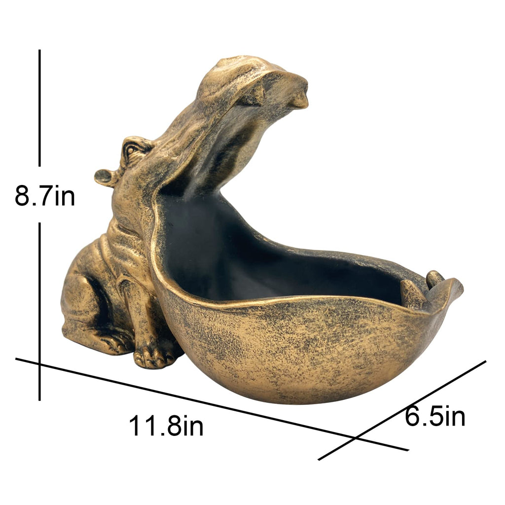 Hippo Statue Candy Dish, Funny Big Mouth Container Key Bowl, Gold