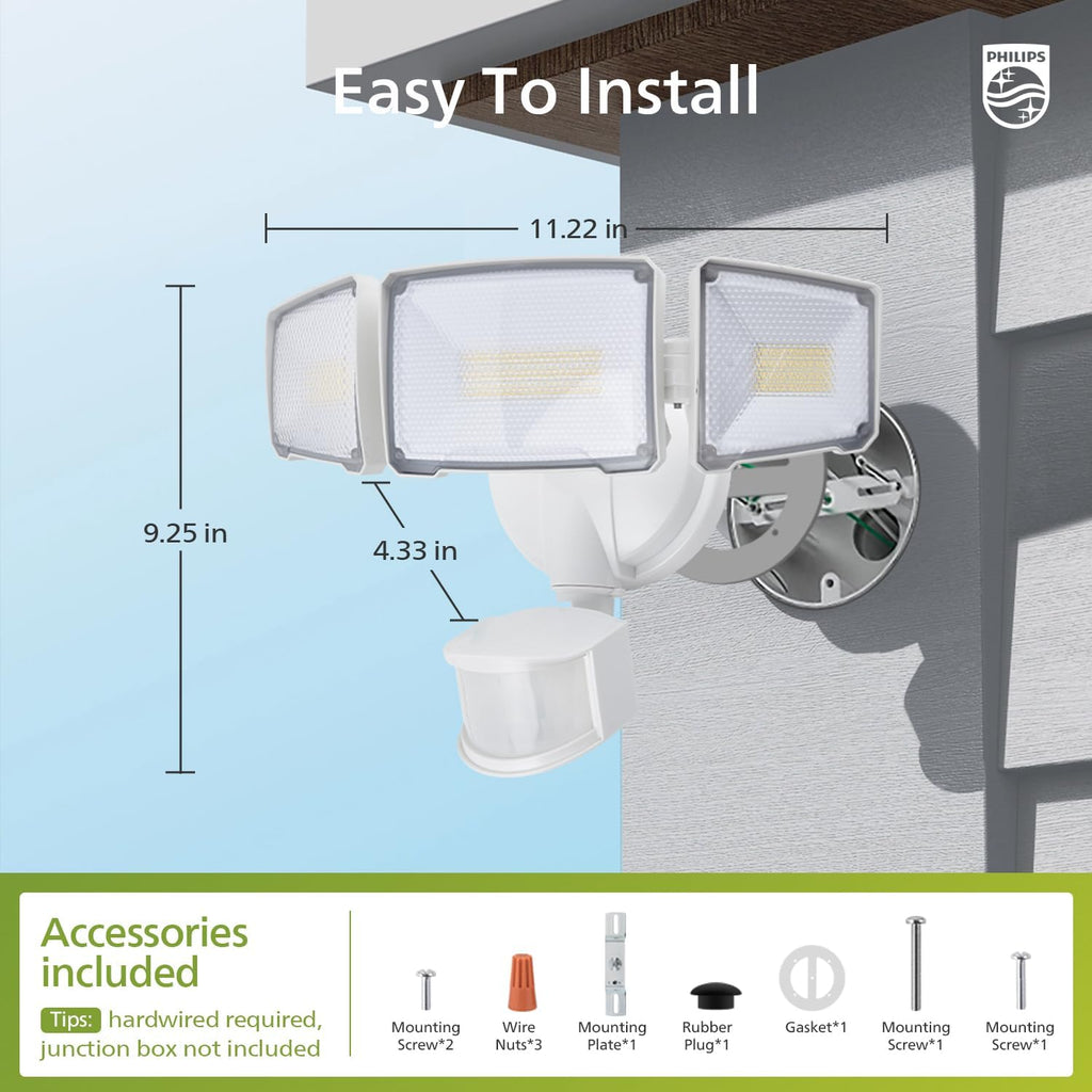 72W 7400LM LED Security Lights w/PIR Motion Sensor Outdoor, 5000K Daylight Dusk to Dawn Aluminum Flood Light, 3
