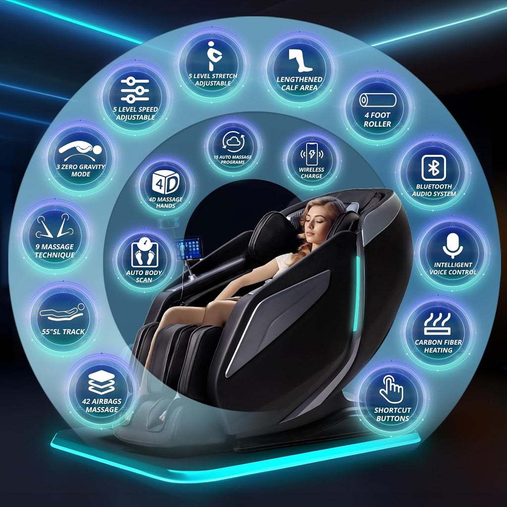 4D Massage Chair Full Body Zero Gravity Recliner,55" SL-Track Massage Chair | 15 Auto Modes,11 Technique,40 Airbags