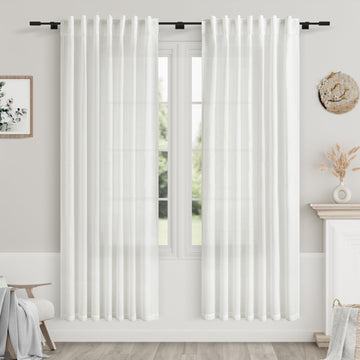 Off White Semi Sheer Linen Curtains 72 inch Length Back Tab Rod Pocket Modern Farmhouse Coastal Decor Off White