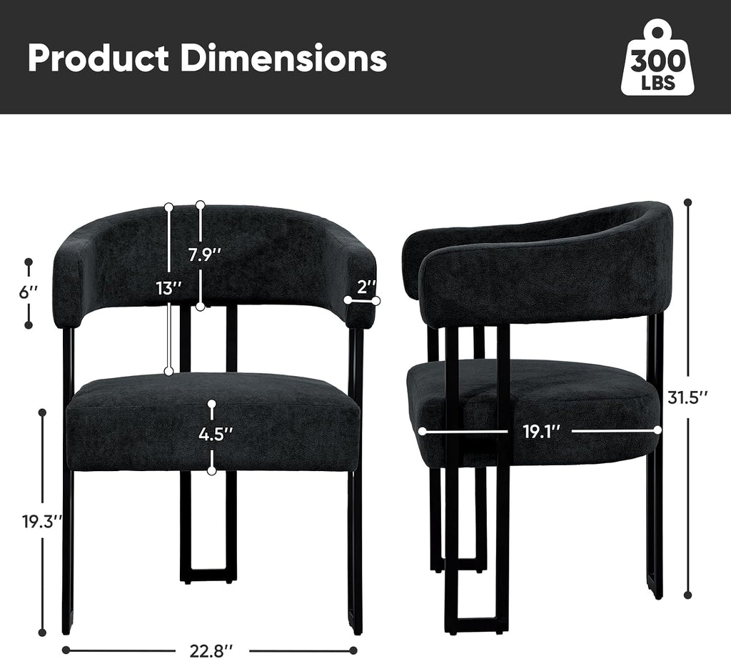 Barrel Chairs Set of 4, Boucle Upholstered Black Dining Chairs with Arm, Kitchen Chair with Metal Leg Elevated