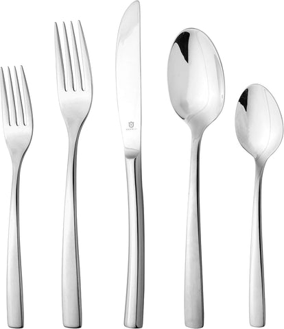 Modern Sleek Silverware Set - 18/10 Stainless Steel Flatware Set for Elegant Dining - Dishwasher Safe Cutlery Set