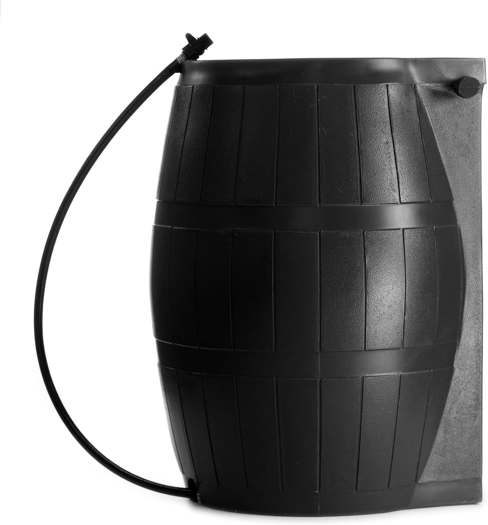 Rain Barrel, Flat-Back Rainwater Catcher with Spigots, 50 Gallon, Black - Portable Water Storage Container Tank