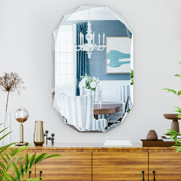 Bathroom Mirror, 26"x 38" Wall Mirror, Frameless Bathroom Mirror with Beveled Edge, Oval Shape