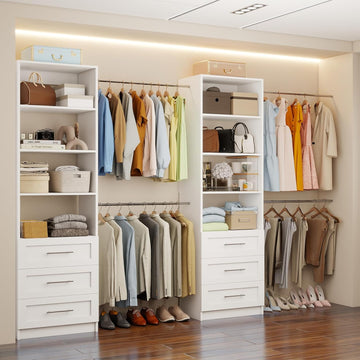 Closet System with 6 Drawers, 5-14FT Custom Closet Organizer System with 8 Expandable Hanging Rods&Adjustable