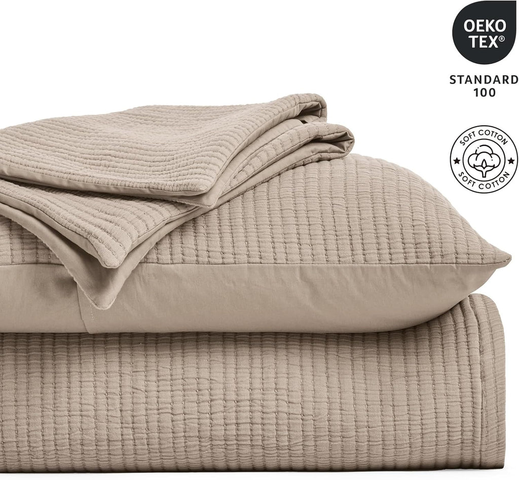 Cotton Gauze King Bedspread, Ultra Soft Prewashed Pick Stitch Matelassé Coverlet, Lightweight Textured Oversized King