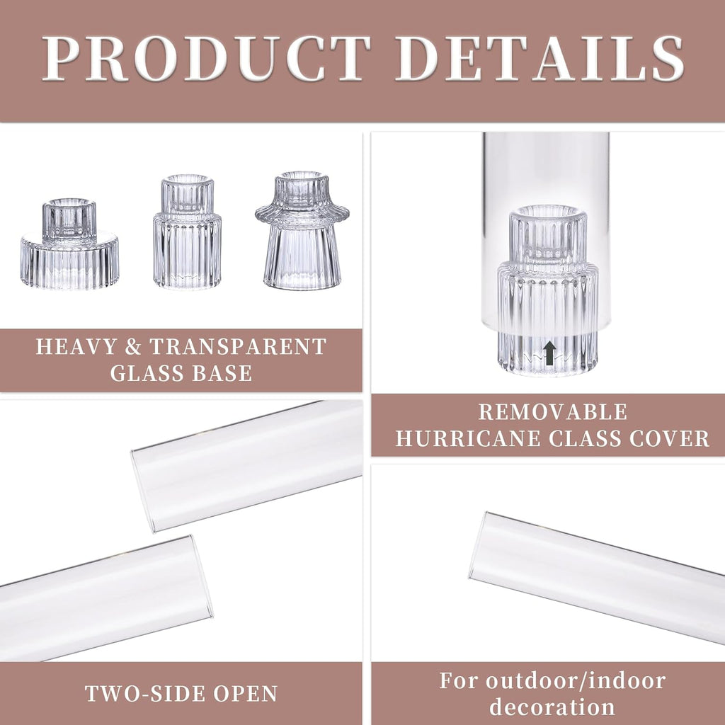 9 Set Hurricane Glass Candle Holders for Taper Candles, Candlestick Holders with Windproof Glass
