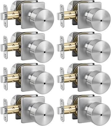 Brushed Nickel Door Knobs Interior, Privacy Door Knob with Lock Bathroom, Brushed Nickel Interior Door Knobs 8 Pack