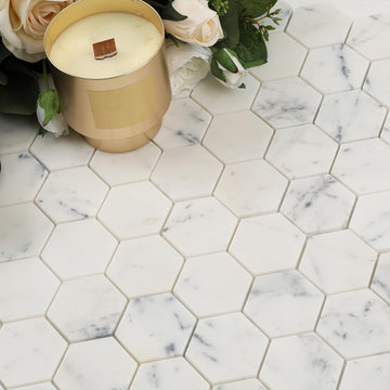 2 Inch Hexagon White Marble Mosaic Tile for Wall Floor, 5 Sheets