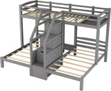 Triple Bunk Bed with Stairs and Storage Staircase, Twin Over Twin & Twin L-Shaped Bunk Bed for 3