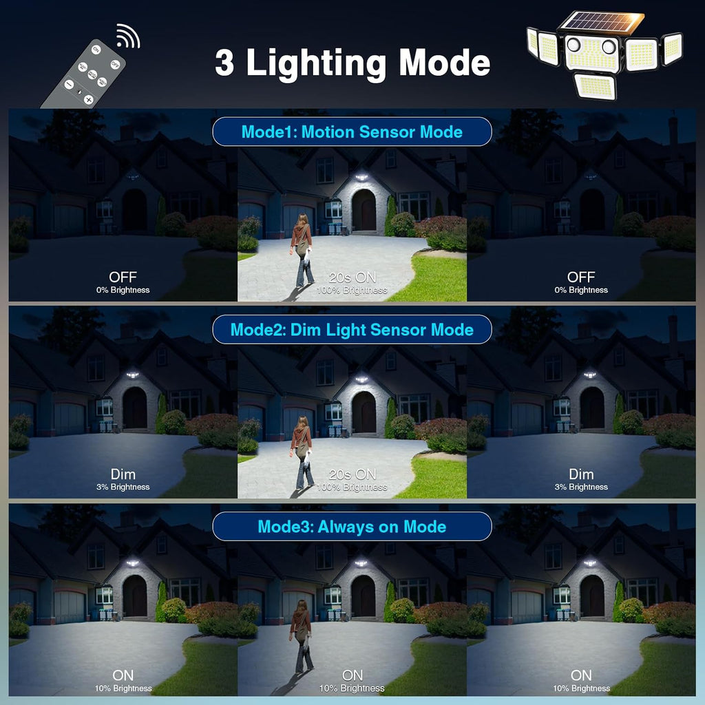 6000LM Solar Lights Outdoor Waterproof, 6 Heads Solar Flood Lights Outdoor with 2 Motion Sensor, 310 LED Motion Light