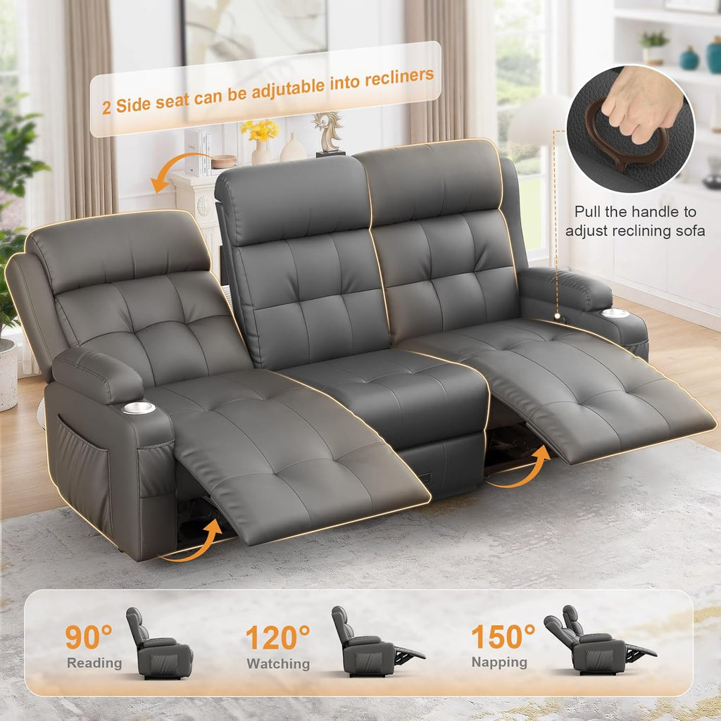Recliner Sofa, 78.2" PU Leather Reclining Couch Loveseat with Flip Middle Backrest & Drawers