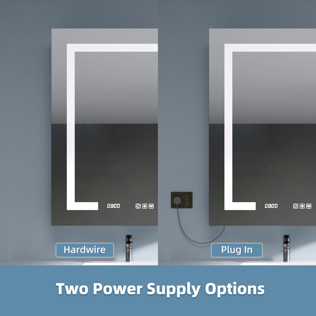 Medicine Cabinet with Lights 24x30 Anti-Fog Mirror Dimmable | 3 Color Dimmable LED. Time Temp Display. Anti-Fog IP44.