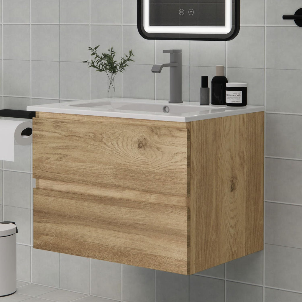 Wall-Mounted Bathroom Vanity with Sink and 2 Soft-Close Drawers