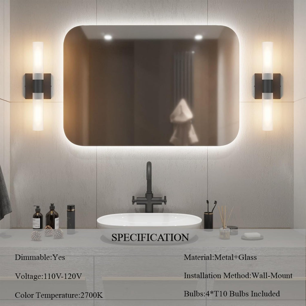 Black Wall Sconces Set of Two,15.7in Dimmable Hardwired LED Sconce Lighting Modern Indoor Vanity Sconce with Frosted