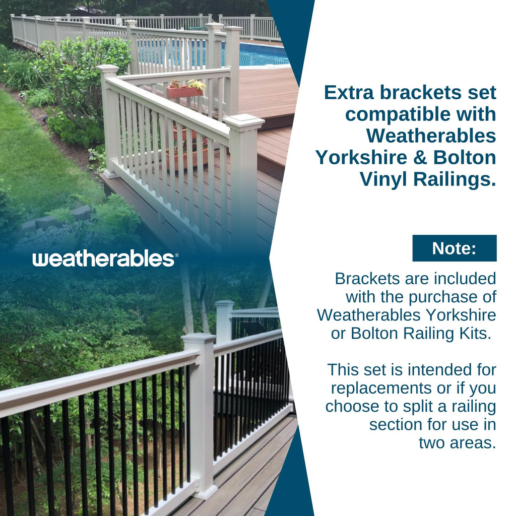 Stair Vinyl Railing Brackets - Porch and Deck Railing Bracket Set for Stairs, Top & Bottom Classic Brackets for
