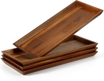Wooden Acacia Serving Platter Set of 4, 13.8 x 5.9 Inch Rectangular Trays for Charcuterie Board Sushi Appetizers