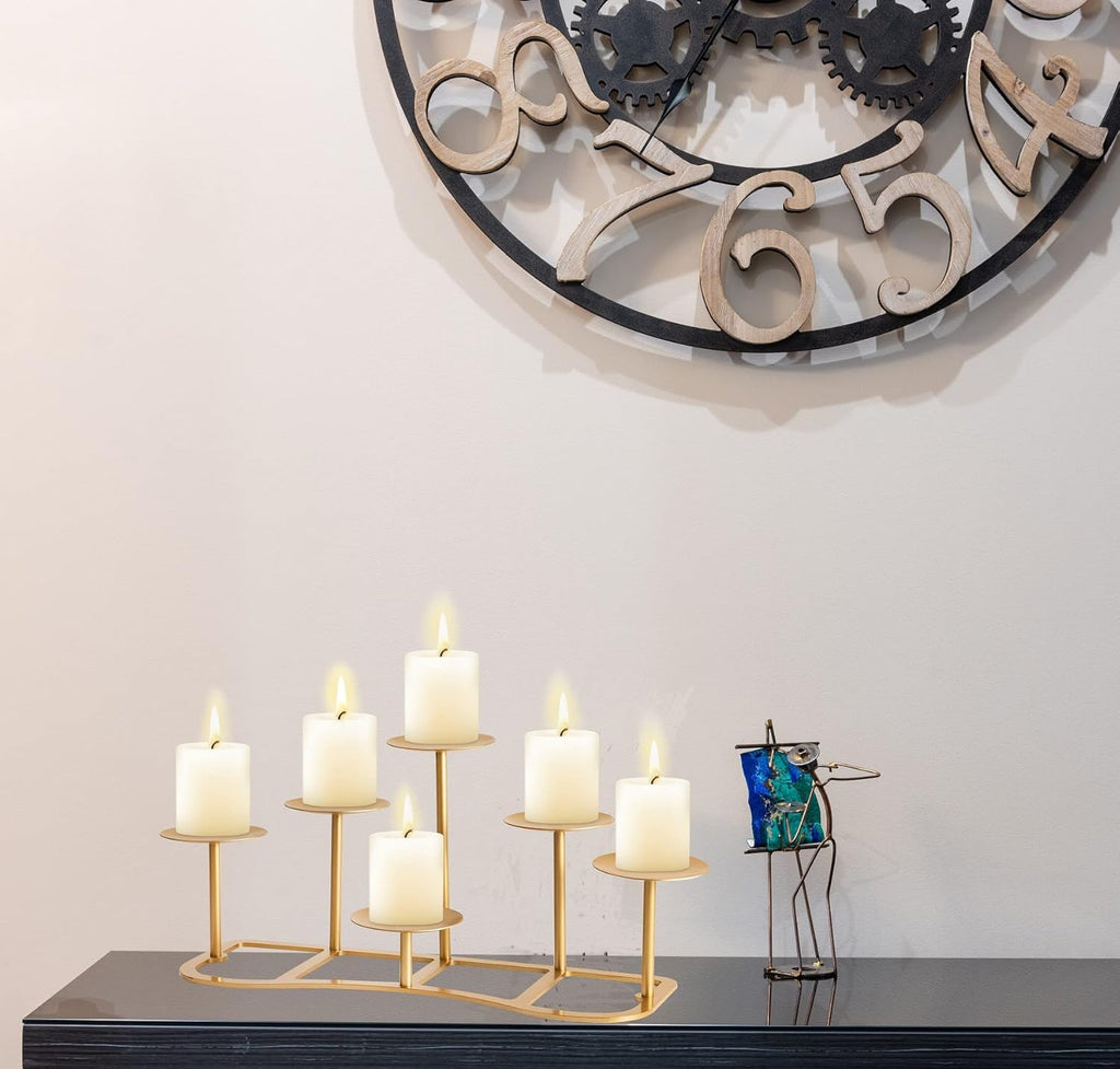 Fireplace Candelabra Fireplace Candle Holder for Inside Fireplace - 6 Arms Gold Candle Stand for Pillar Candles