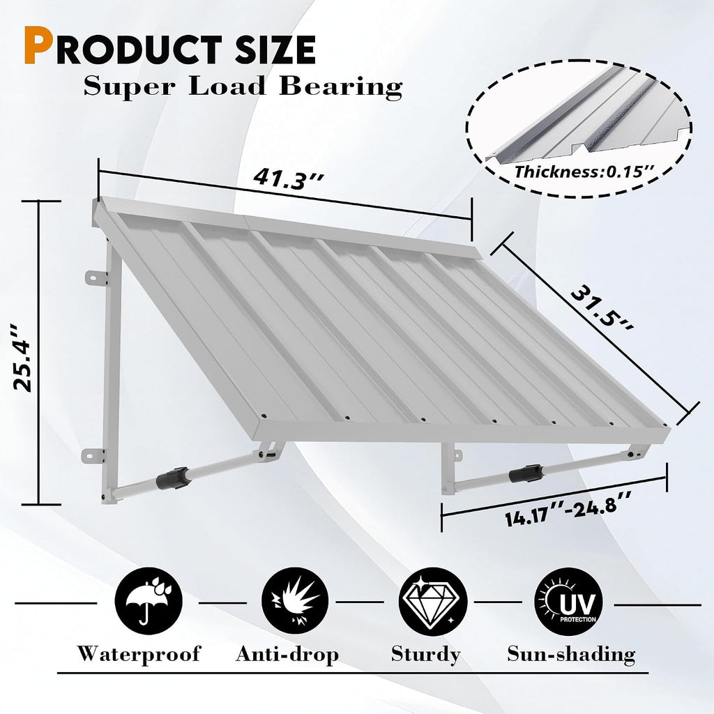 Metal Awning for Door Entrance, 41x24 Inches Adjustable Angle Window Awnings , Sunsetter Shade Canopy Outdoor
