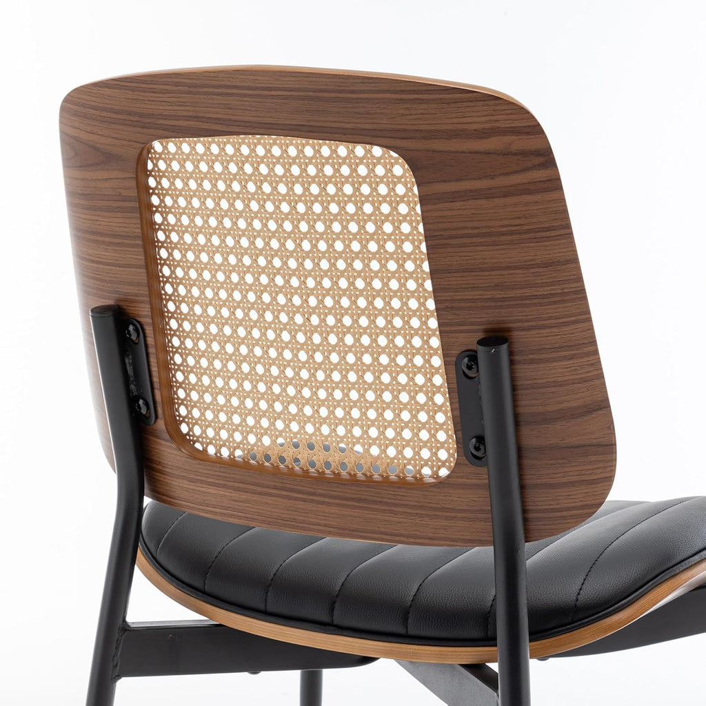 Dining Chairs Set of 2 Mid Century Modern Retro Faux Leather Kitchen Chairs with Walnut Bentwood Upholstered