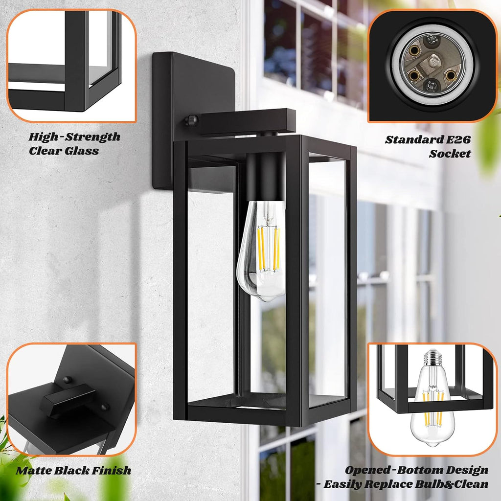 2-Pack Outdoor Light Fixtures Wall Mount, Waterproof Exterior Wall Lanterns with Clear Glass