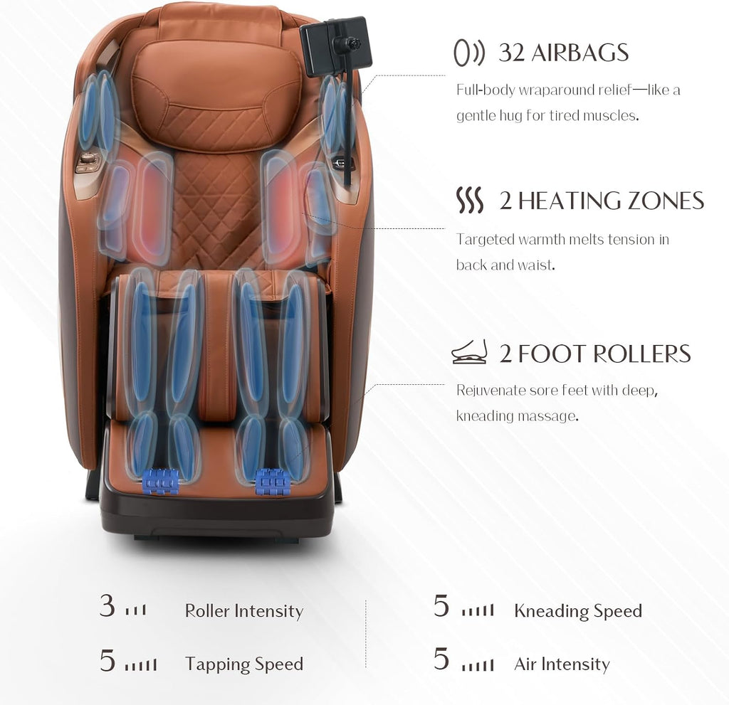3D Massage Chair, Full Body Massage Chair, Zero Gravity Recliner w/Dynamic Leg Kneading System, 53.14" SL Track