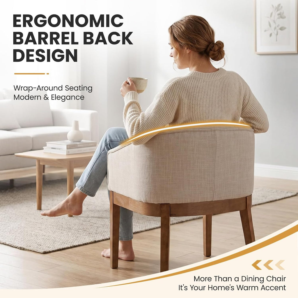 Upholstered Dining Chairs Set of 4 Modern Linen Dining Room Chairs Curved Back Kitchen Chairs with Black Wood Legs