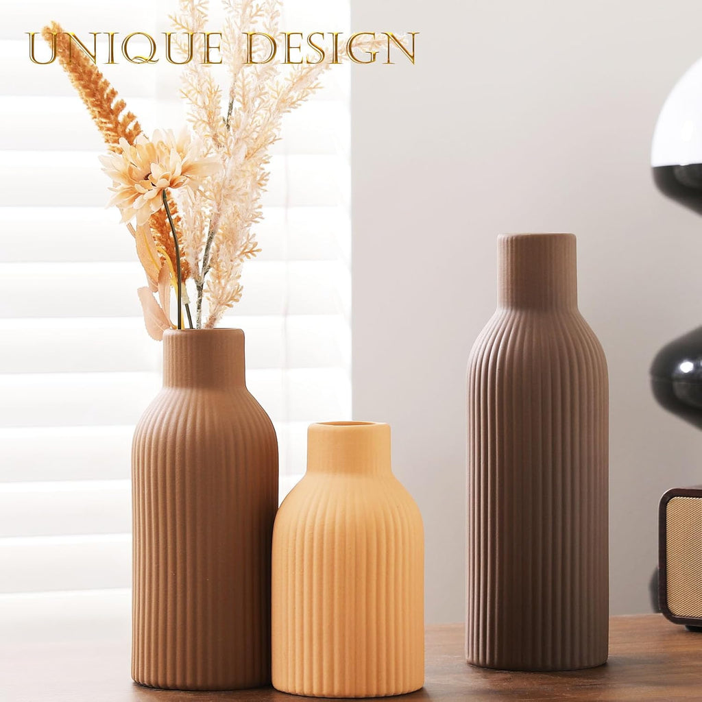 Ceramic Vase Set of 3 - Handcrafted Ceramic Vases Decor & Shelf - Modern Farmhouse Decor Decorative Objects for