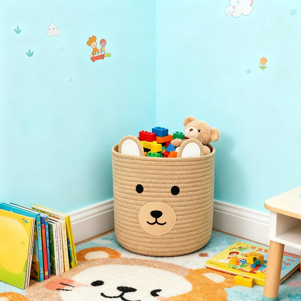 Bear Laundry Baskets Laundry Hamper Storage Baskets with Handles,Decorative Basket ,Woven Storage Basket for Toys Bin