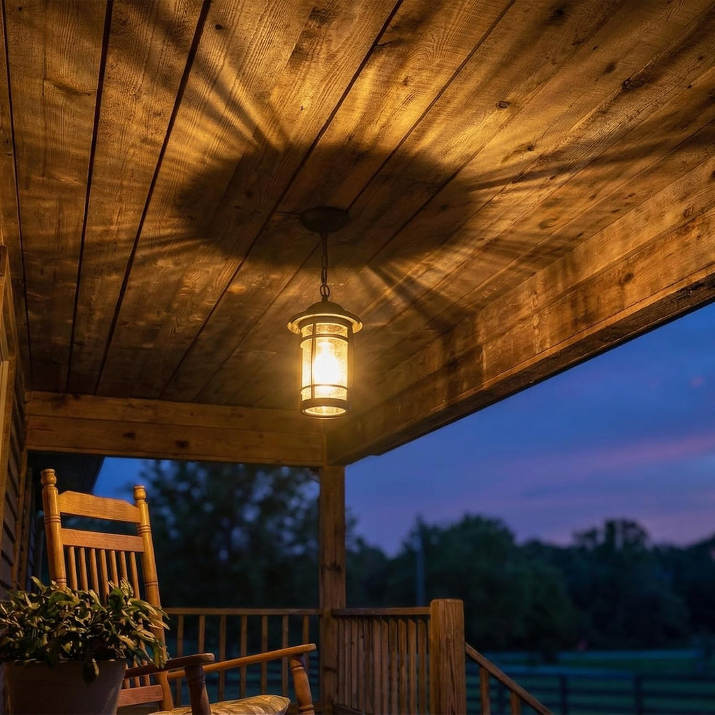 1-Light Outdoor Pendant Light for Porch - Oil Rubbed Bronze Outdoor Chandelier Lantern Waterproof Aluminum Exterior