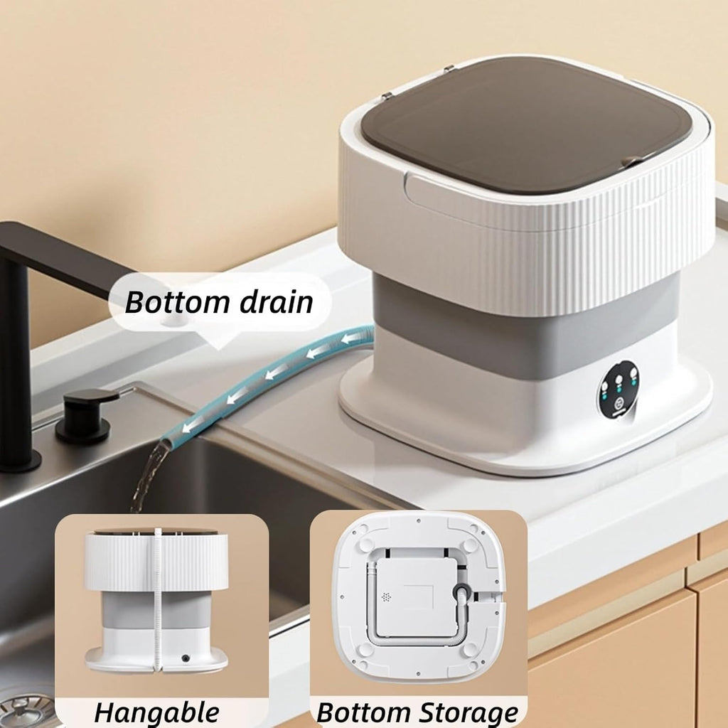 Portable Washing Machine 10L Foldable Mini Washer and Spin Dryer Deep Cleaning Compact Baby Clothes Underwear Washer