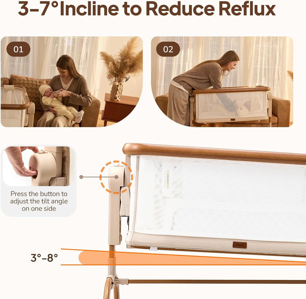 3 in 1 Baby Bassinet,Rocking Bedside Crib Sleeper for Newborns,Adjustable Height Bassinet with Mattress and