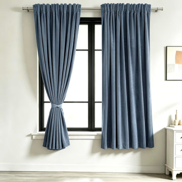 Slate Blue Velvet Blackout Curtains 52x63, 2 Panels