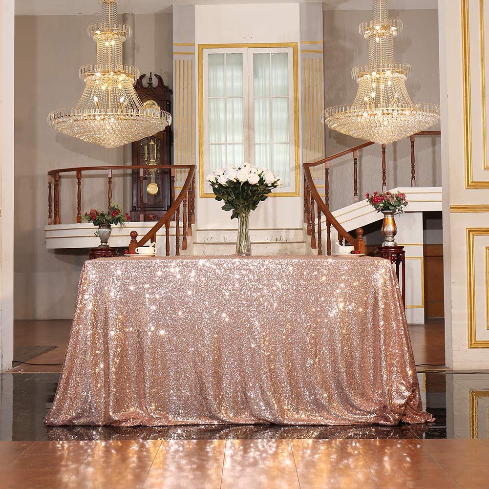 Rose Gold Sequin Tablecloth 72x108 Inch for Wedding