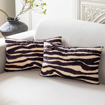 Zebra Print Velvet Lumbar Pillow Covers 12x20, Animal Zebra Chair Decor