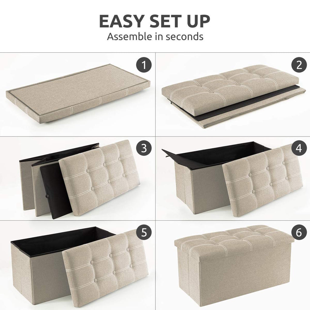 Ottoman with Storage, 30" Storage Ottoman Bench, Linen Beige