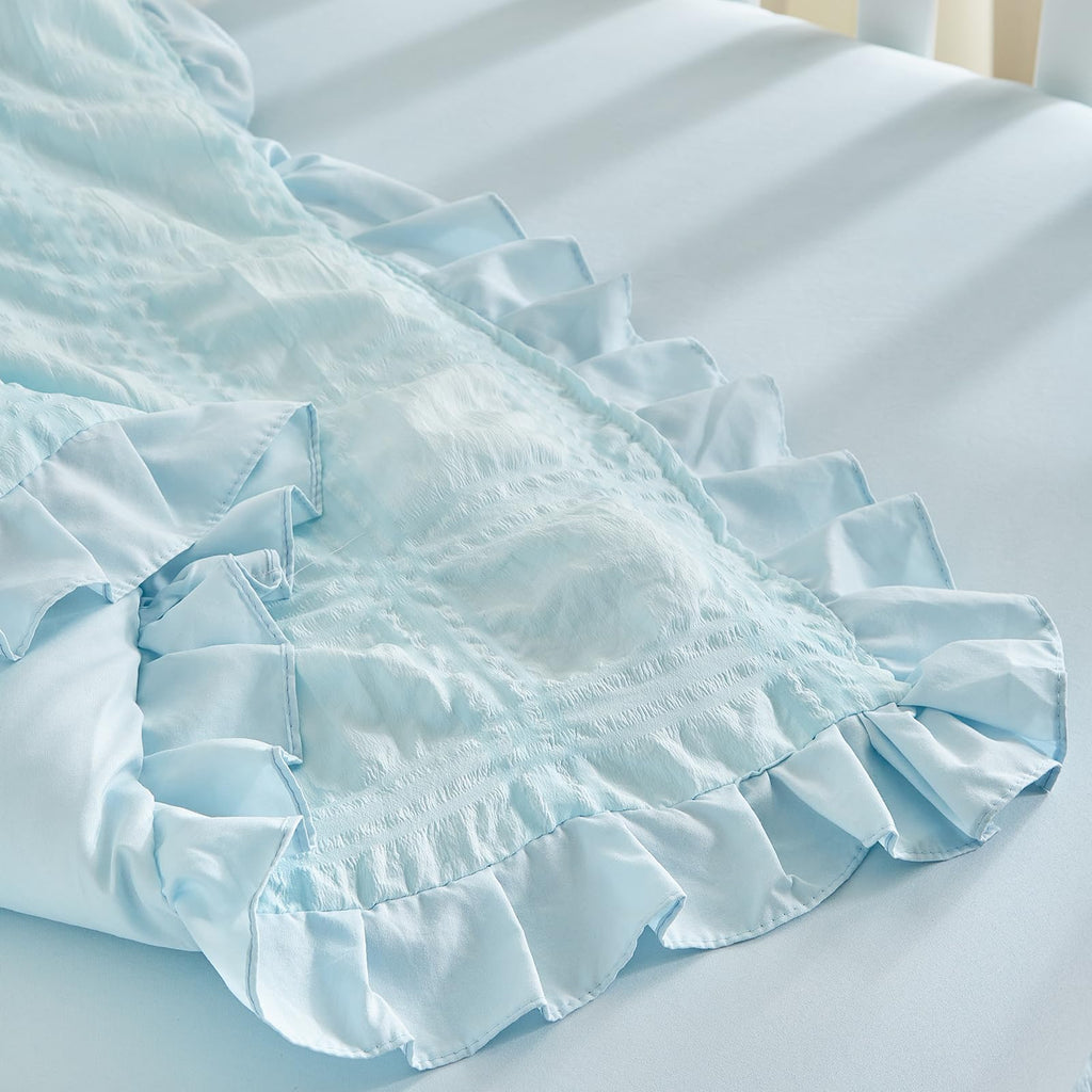 Ruffled Crib Bedding Set Baby Boho Quilted Comforter with Fitted Sheet and Bed Skirt - Cute Soft Breathable